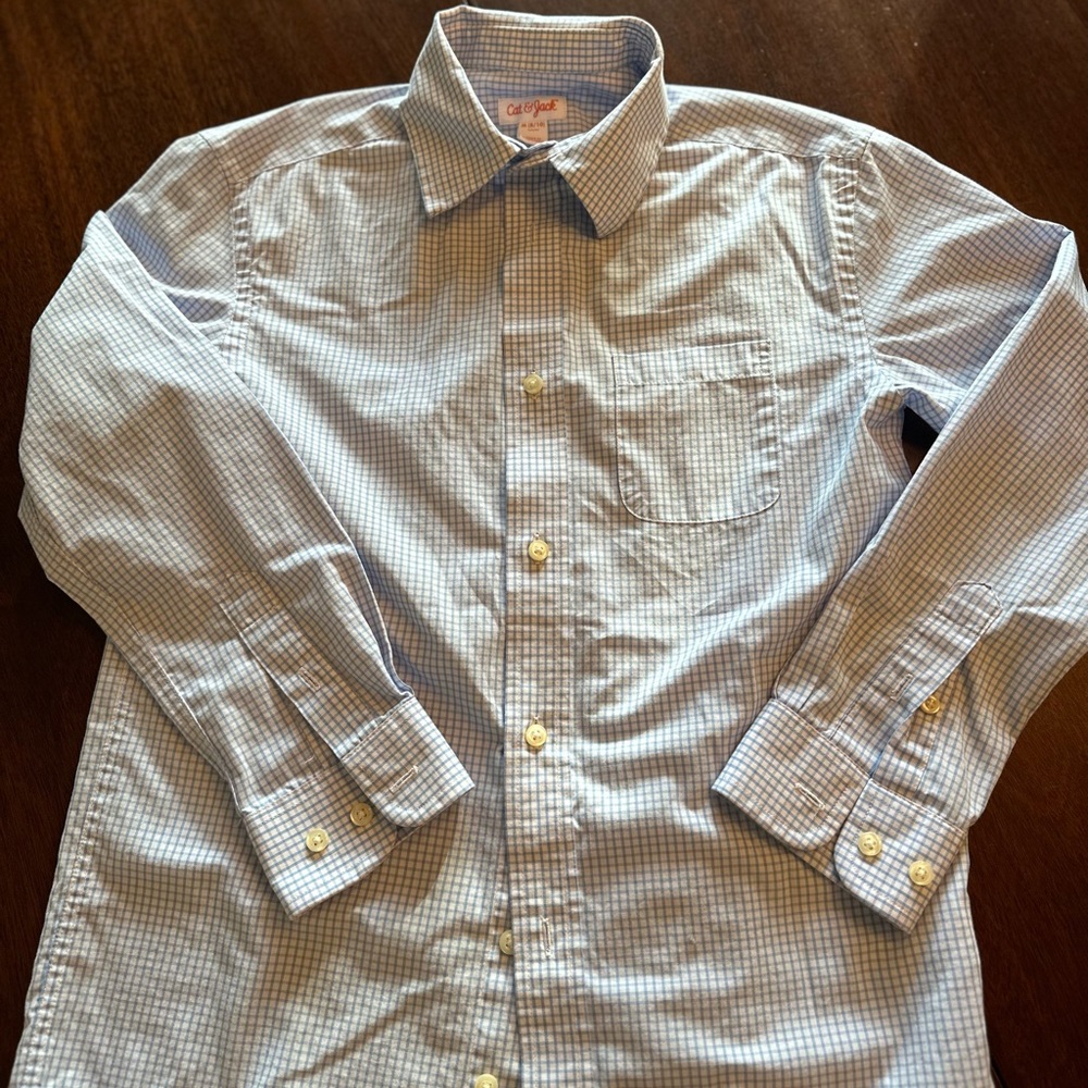 Boys blue gingham dress shirt